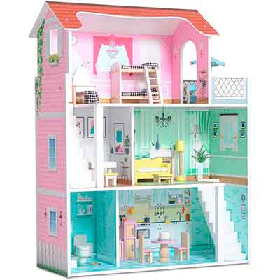 casa de muñecas de madera con muebles para niñas milliard